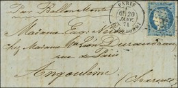 Etoile 5 / N° 37 Càd PARIS / R. DE BONDY 20 JANV. 71 Sur Lettre Pour Angoulême. Au Verso, Càd D'arrivée 27 JANV. 71. LE  - Oorlog 1870