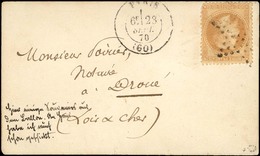 Etoile / N° 28 Càd PARIS (60) 28 SEPT. 70 Sur Carte Pour Droué (Loir Et Cher) Avec Rare Mention Manuscrite Au Recto En A - War 1870