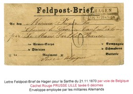 Cachet Encadré HAGEN Sur Feldpost-Brief Adressé Par La Voie De Belgique Au Mans, Au Recto Taxe Tampon 6 Et Cachet Rouge  - Covers & Documents