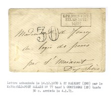 Cachet Encadré KPR FELDPOST / RELAIS N° 77 Taxe 30 DT Sur Lettre Pour Saint Maixent. 1871. - TB. - Lettres & Documents