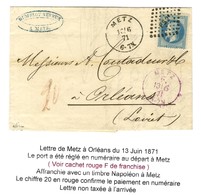 Losange PS 2° / N° 29 Càd METZ + Càd Violet METZ / F Sur Lettre Pour Orléans. 1871. Rare Association. - SUP. - R. - Covers & Documents
