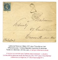 Etoile 20 / N° 29 Càd PARIS / R. St DOM St Gn N° 53 2 MARS 71 Sur Lettre Pour Trouville, Au Recto Taxe Tampon 2 Cloutée. - Storia Postale