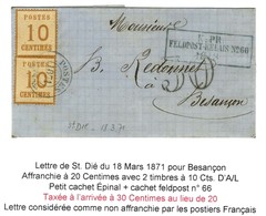 Cachet Provisoire POSTES / 1871 / EPINAL / Als. N° 5 (2) Burelage Renversé Sur Lettre Avec Texte Daté De St Dié Le 13 Ma - Briefe U. Dokumente