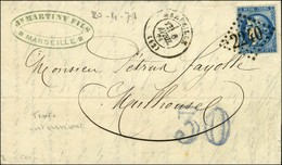 GC 2240 / N° 46 Càd MARSEILLE (12) Sur Lettre Pour Mulhouse. Au Recto, Taxe 30 DT Bleue. 1871. - TB. - Cartas & Documentos