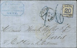 Càd METZ / Alsace N° 6 Sur Lettre Pour Paris. Au Recto, Taxe Tampon 6 Bleue Annulée Par L'étoile Bleue Et Remplacée Par  - Covers & Documents