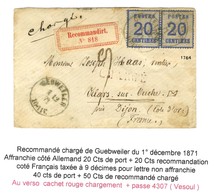 Càd GEBWEILER / Als. N° 6 Paire Sur Lettre Chargée Avec étiquette De Recommandation Pour Vilars Sur Ouche, Au Recto Taxe - Storia Postale