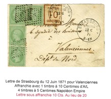 Càd STRASSBURG / Als. N° 5 + Losange PS 2° / N° 20 (4) Sur Lettre En Affranchissement Mixte Pour Valenciennes. 1871. - T - Storia Postale