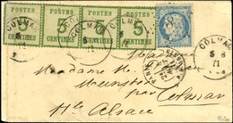 Etoile 8 / N° 37 Càd PARIS / R. D'ANTIN 4 AOUT 71 + Càd COLMAR  / Als. N° 4 Bande De 4, 1 Ex. Infime Def Sur Lettre En A - Storia Postale