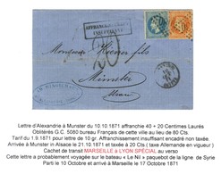 GC 5080 / N° 29 + 31 Càd ALEXANDRIE / EGYPTE Sur Lettre Insuffisamment Affranchie Pour Munster, Au Recto Taxe Tampon 20. - Storia Postale