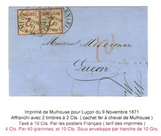 Cachet Fer à Cheval Bleu MUHLHAUSEN / Als. N° 2 Paire Sur Imprimé Pour Luçon, Au Recto Taxe 10 Au Crayon Rouge Des Impri - Cartas & Documentos