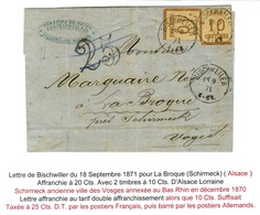 Càd BISCHWEILER 18 9 71 / Als. N° 5 (2) Sur Lettre Pour La Broque (Schirmeck), Au Recto Taxe 25 DT Annulée Au Crayon Ble - Brieven En Documenten