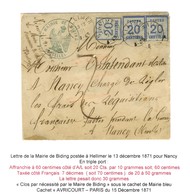Càd HELLIMER 13 12 71 / Als. N° 6 (3) Sur Lettre 3 Ports De La Mairie De Biding Pour Nancy, Au Recto Taxe 7 (70c). - TB  - Covers & Documents