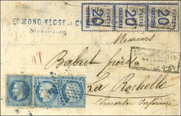 Cachet Encadré STRASBOURG / Alsace N° 6 Bande De 3 + N° 29 + 60 (2) Obl étoile Bleue Sur Devant De Lettre 3 Ports Avec R - Storia Postale