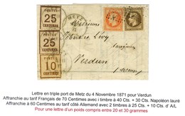 Càd METZ 4 11 71 / Als. N° 5 + 7 (2) + GC 2598 / N° 30 + 31 Sur Lettre 3 Ports En Affranchissement Mixte Pour Verdun. -  - Covers & Documents