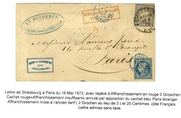 Càd STRASSBURG 16 5 72 / All. 2 Groschen + Càd Bleu PARIS / ETRANGER / N° 60 Type I Sur Lettre En Affranchissement Mixte - Covers & Documents