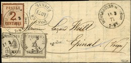 Càd MUHLHAUSEN / Als. N° 2 + 3 (2) Burelage Renversé Sur Lettre Pour Epinal, Au Recto Cachet Provisoire POSTES / 1871 /  - Guerra Del 1870