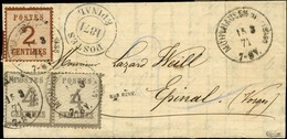 Càd MUHLHAUSEN / Als. N° 2 + 3 (2) Burelage Renversé Sur Lettre Pour Epinal, Au Recto Cachet Provisoire POSTES / 1871 /  - War 1870