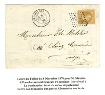 GC 3938 / N° 28 Càd T 17 LE THILLOT (82) 8 DEC. 70 Sur Lettre Pour St Maurice Affranchie Au Tarif Français à 10c (port L - Guerra De 1870
