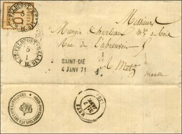 Cachet  K:PR:FELDPOST-RELAIS II / Als. N° 5 + Griffe Linéaire Provisoire SAINT-DIE / 4 JANV. 71 Sur Lettre Pour Metz, Au - Krieg 1870