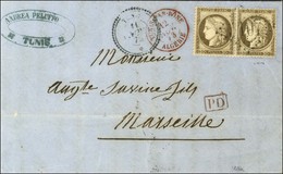 GC 5107 / N° 56 Paire Càd TUNIS / * Sur Lettre Pour Marseille. 1873. - TB. - Poste Maritime