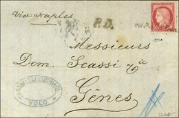 Griffe Linéaire Coi Postali Francesi / N° 57 Sur Lettre Datée De Volo (cachet Commercial Au Recto) Pour Gênes. 1875. - T - Poste Maritime