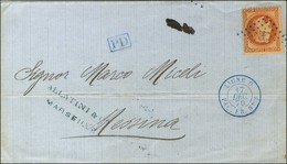Ancre Bleue / N° 31 Càd Bleu LIGNE U / PAQ.FR. N° 3 Sur Lettre De Marseille Pour Messine. 1870. - TB / SUP. - Poste Maritime