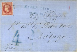 Ancre / N° 32 Càd LA GUAYRA / * Sur Lettre Pour Malaga. Au Recto, Taxe Spéciale 4 Bleue De Malaga. Au Verso, Càd LIGNE L - Maritime Post