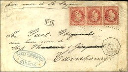 Ancre / N° 32 Bande De 3 Càd Octo LA GUAYRA / * Sur Lettre Pour Hambourg. 1869. - TB. - R. - Correo Marítimo