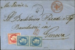 Ancre / N° 29 Paire + 32 Càd Octo URUGUAY Sur Lettre Pour Gênes. Au Recto, Càd Rouge D'entrée PLATA / MARSEILLE. 1868. - - Poste Maritime