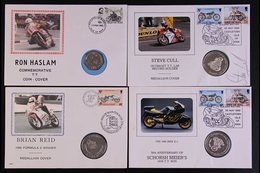 MOTORCYCLES ISLE OF MAN 1983-1989 Four Different Illustrated Unaddressed Special COIN & MEDAL COVERS, One Signed Steve C - Non Classés