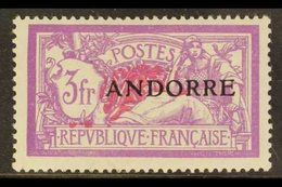 FRENCH POST OFFICES 1931 3F Deep Mauve & Carmine "ANDORRA" Overprinted, Yv 20, SG F20, Fine Mint  For More Images, Pleas - Sonstige & Ohne Zuordnung