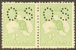 OFFICIAL 1914 ½d Green Roo With "OS" Perfin, SG O16, Never Hinged Mint Horizontal PAIR, Fresh. (2 Stamps) For More Image - Altri & Non Classificati