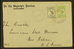 OFFICIALS ON COVER 1914 "OHMS" Cover To USA, Franked With ½d & 2d Roos Punctured "OS / NSW," Tied By ULTIMO 8.9.14 Postm - Andere & Zonder Classificatie