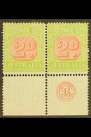 POSTAGE DUES 1913 2d Scarlet And Pale Yellow Green, SG D81,  Bottom Margin Pair R/h Stamp Showing JBC Monogram, Few Wrin - Sonstige & Ohne Zuordnung