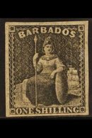 1858 1s Black Britannia, SG 12a, Fine Mint With Four Good Margins. For More Images, Please Visit Http://www.sandafayre.c - Barbados (...-1966)