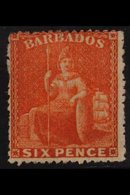 1870 6d Orange-vermilion, Wmk Large Star, Rough Perf 14-16, SG 46, Mint Part OG With Great Colour. Cat £1000. For More I - Barbades (...-1966)