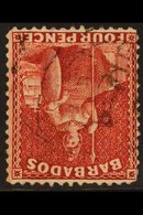 1875-81 4d Red Britannia, SG 76, WATERMARK INVERTED AND REVERSED, Unlisted In SG, Fine Used. For More Images, Please Vis - Barbades (...-1966)