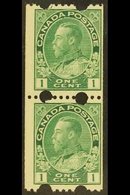 1912-21 COIL MACHINE 1c Blue Green "Two Large Holes At Top & Bottom", SG 217a, Lower Stamp Is Nhm, Very Fine Mint Vertic - Other & Unclassified