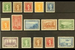 1937-38 Complete Portrait & Pictorial Set With Coils & Air Issues, SG 357/71, Very Fine Lightly Mounted Mint (15 Stamps) - Other & Unclassified