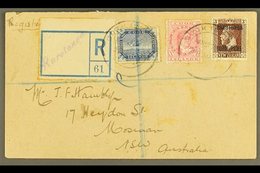 1920 (Aug) Envelope Registered To Australia, Bearing ½d Blue Tern, 1d Rose Queen And 3d Chocolate Tied By Rarotonga Cds, - Cookeilanden