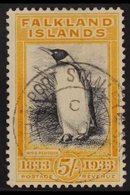 1933 5s Black And Yellow- Orange King Penguin, SG 136a, Cancelled By A Very Fine Port Stanley Cds. A Beautiful Example O - Falkland Islands