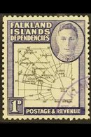 1946-9 1d Black & Violet, EXTRA ISLAND FLAW On Thick & Coarse Map Issue, SG G2aa, Very Fine Used. For More Images, Pleas - Falklandeilanden