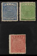 1871 1d Blue, 3d Pale Yellow Green, And 6d Rose "CR" Monogram Complete Set, SG 10/12, Mint. (3 Stamps) For More Images,  - Fidji (...-1970)