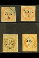 REUNION 1885/6 5c On 40c Vermilion (Eagle) To 5c On 40c Pale Orange (Ceres), Yv 3/6, Couple Trivial Faults Otherwise Ver - Sonstige & Ohne Zuordnung