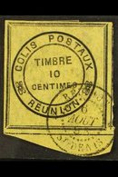 REUNION PARCEL POST - 1890 10c Black On Yellow, Yv 2, Superb Used With Frame Lines All Round And Neat St Denis 93 Cds Ca - Other & Unclassified