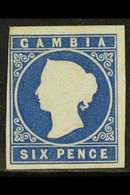 1869 6d Blue, No Watermark, SG 3a, Unused With Four Margins, Just Clear To Large And Lovely Fresh Colour. Cat SG £600. F - Gambia (...-1964)