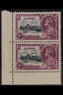 1935 SILVER JUBILEE VARIETY 1s Slate & Purple "EXTRA FLAGSTAFF" Variety In Vertical Pair, SG 146/146a, Corner Marginal.  - Gambia (...-1964)