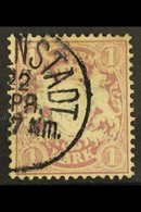 BAVARIA 1876-79 1m Pale Mauve With "M" And "A" Of "MARKE" Joined PLATE FLAW, Michel 43 I, Cds Used, Signed Sorani. For M - Sonstige & Ohne Zuordnung