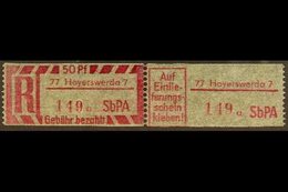 REGISTRATION STAMP (EINSCHREIBEMARKE) 1968 50pf Rose-carmine Perf 12½ With '77 Hoyerswerda 7' Local Postcode, Michel 2 C - Andere & Zonder Classificatie