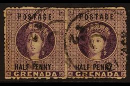 1881 ½d Deep Mauve, SG 21, Used Horizontal PAIR, The Left Stamp With NO HYPHEN (showing Just Minimal Trace Of Hyphen) Va - Grenade (...-1974)